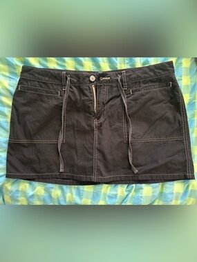 Vintage Black Utility Mini Skirt with Drawstring